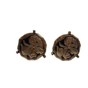 Vintage Roman Soldier Gold-Tone Cufflinks With Detailed Face Design